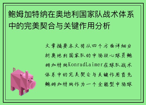 鲍姆加特纳在奥地利国家队战术体系中的完美契合与关键作用分析