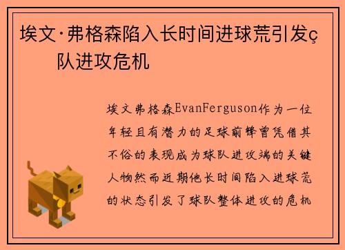 埃文·弗格森陷入长时间进球荒引发球队进攻危机